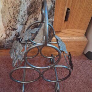 Vintage Wine Rack 3 Bottle Holder Tabletop Grape Leaves! Stunning !!